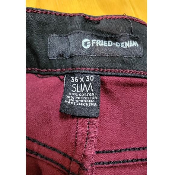 Y2K Fried Demin Streetwear Stretch Slim Colored Denim Jeans Burgundy Size 36 - Picture 10 of 10